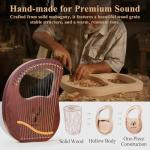 VixxNoxx Lyre Harp, 19-String Mahogany Lyra Harp Kit, Stringed Musical Instruments with Tuning Wrench Bag Instructions Extra Strings for Beginners Adults