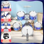 Kids Drum Set for Toddlers Musical Jazz Drum with Stool Toys for 3-5 4-6 5-7 Boys Girls Birthday, Blue