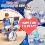 Kids Drum Set for Toddlers Musical Jazz Drum with Stool Toys for 3-5 4-6 5-7 Boys Girls Birthday, Blue