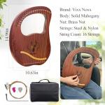 VixxNoxx Lyre Harp, 19-String Mahogany Lyra Harp Kit, Stringed Musical Instruments with Tuning Wrench Bag Instructions Extra Strings for Beginners Adults