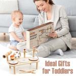 Kids Drum Set - Montessori Toys for 2 Year Old Boy Girl Birthday Gifts, 11 in 1 Wooden Musical Instruments for Toddlers 2-3, Musical Activity Table Preschool Learning Toys for Baby 18+ Months