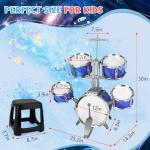 Kids Drum Set for Toddlers Musical Jazz Drum with Stool Toys for 3-5 4-6 5-7 Boys Girls Birthday, Blue