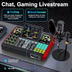 Podcast Microphone Bundle with Live Sound Card Audio Mixer, Podcast Equipment Bundle with 3.5mm Condenser Microphone for Pc/Phone Live Streaming Singing Gaming, Sound Board with Voice Changer, Denoise