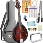 Mandolin Musical Instrument A Style, Acoustic Mandolins Instrument Kit 8 String with Tuner Strap Gig Bag Chord Chart for Professional Beginners Adults Teens Youth(A Style Acoustic Brown, 8 String)