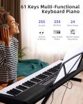 POGOLAB 61 Keys Compact Keyboard Piano, Multi-Function Electronic Piano with 255 Sounds, 255 Rhythms, 24 Demos, Includes Sheet Music Stand, Note Stickers & Power Supply, Gift for Beginners, Black