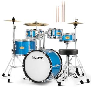 AODSK Drum Sets 5-Piece for Beginners, 14 inch Full Size Complete Drum Kit with Adjustable Throne, Cymbal, Hi-Hat, Pedal & Drumstick