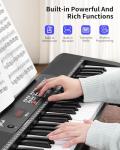 POGOLAB 61 Keys Compact Keyboard Piano, Multi-Function Electronic Piano with 255 Sounds, 255 Rhythms, 24 Demos, Includes Sheet Music Stand, Note Stickers & Power Supply, Gift for Beginners, Black