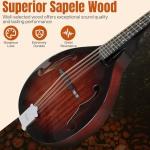 Mandolin Musical Instrument A Style, Acoustic Mandolins Instrument Kit 8 String with Tuner Strap Gig Bag Chord Chart for Professional Beginners Adults Teens Youth(A Style Acoustic Brown, 8 String)