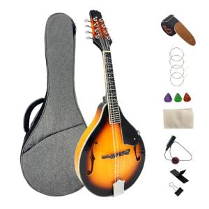 YoungMonic Mandolin Musical Instrument A Style Acoustic Mandolin Instrument Kit 8 String for Beginners Adults with Carrying Case Extra Strings Picks Cleaning Cloth