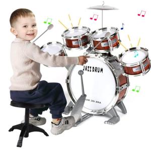 Kids Drum Set for Toddlers 1-3 3-5 - Musical Instruments Toys Drum Kit 9 Pcs with Stool, Birthday Musical Toys for Toddlers 3 4 5 Year Old Boys Girls