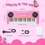 Upgraded Kids Piano Keyboard – 37 Keys Toddler Keyboard with Microphone Learning Instrument Musical Toys for 3 4 5 6 Boys Girls Birthday Gift, Pink