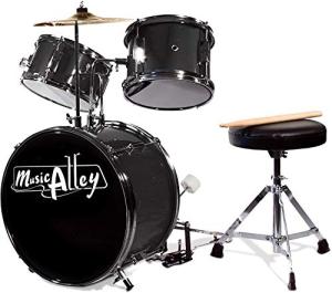 Music Alley 3 Piece Kids Drum Set with Drum Sticks & Drum Throne Seat