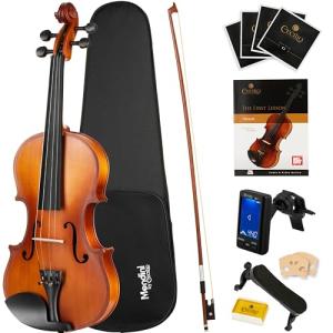 Mendini By Cecilio 3/4 Violin Set For Beginners - Fiddle Solidwood Kit with Hard Case - Acoustic Violin with Bow, Rosin, Tuner, Extra Strings & Bridge, Shoulder Rest and Lesson Book (Satin Antique)