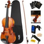 Mendini By Cecilio 3/4 Violin Set For Beginners - Fiddle Solidwood Kit with Hard Case - Acoustic Violin with Bow, Rosin, Tuner, Extra Strings & Bridge, Shoulder Rest and Lesson Book (Satin Antique)