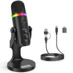 ZealSound Podcast Microphone for PC, USB Noise Cancelling Mic with RGB Lighting, Mute & Gain Control, Zero-Latency Monitoring for Mac, iPhone, iPad, Computer, Streaming, Recording, Podcasting K66 Pro