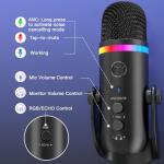 ZealSound Podcast Microphone for PC, USB Noise Cancelling Mic with RGB Lighting, Mute & Gain Control, Zero-Latency Monitoring for Mac, iPhone, iPad, Computer, Streaming, Recording, Podcasting K66 Pro