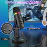 ZealSound Podcast Microphone for PC, USB Noise Cancelling Mic with RGB Lighting, Mute & Gain Control, Zero-Latency Monitoring for Mac, iPhone, iPad, Computer, Streaming, Recording, Podcasting K66 Pro