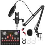 LUVUMVLT Podcasting Equipment Bundle, BM-800 Studio Kit with Voice Converter for Gamers,and All-in-One DJ Mixer Perfect for Laptop Vlog Living Broadcast Live YouTube TikTok (V8K)
