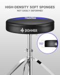 Donner Drum Stool for Adults, Padded Seat Height Adjustable Drum Throne Set, 5A Drumsticks Included, Multiple Iterations, Drummer Gifts for Men Teens