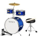 MOSEN Drum Set 3-Piece Beginner Drum Set Junior Drum Kit with Adjustable Throne, Cymbal, Pedal & Drumsticks Drums with Bass Tom Snare Drum - Blue