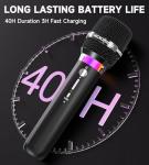 Wireless Microphone, Rechargeable Wireless Microphones with One-to-One Chip Connection and LED Lights, 40H Duration, 200FT Range Receiving, Less Latency Karaoke Microphone for Singing, Speech, Party