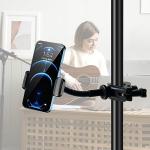 JCWINY Mic Stand Phone Holder, Flexible Phone Holder for Microphone Stand, Adjustable iPhone Mic Stand Holders, Music Stands Phone Holders for iPhone 14 13 12 MAX Pro Samsung Galaxy All Smartphones