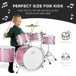 Best Choice Products Kids 5-Piece Beginner Drum Set Junior Kit, Starter Percussion w/Cymbals, Pedal, Toms, Snare, Drumsticks, Stool - Pink Sparkle