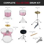 Best Choice Products Kids 5-Piece Beginner Drum Set Junior Kit, Starter Percussion w/Cymbals, Pedal, Toms, Snare, Drumsticks, Stool - Pink Sparkle