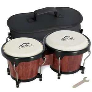 EASTROCK Bongo Drum 6″ and 7″ Set for Beginners Students Adults Professionals, Natural Animal Skin Heads, Solid Wood Shell, Tunable Drum Percussion Instruments Bongos with Bag and Tuning Wrench-Red