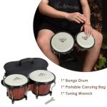 EASTROCK Bongo Drum 6″ and 7″ Set for Beginners Students Adults Professionals, Natural Animal Skin Heads, Solid Wood Shell, Tunable Drum Percussion Instruments Bongos with Bag and Tuning Wrench-Red
