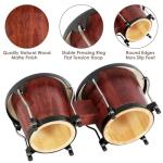 EASTROCK Bongo Drum 6″ and 7″ Set for Beginners Students Adults Professionals, Natural Animal Skin Heads, Solid Wood Shell, Tunable Drum Percussion Instruments Bongos with Bag and Tuning Wrench-Red