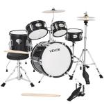 VEVOR Kids Drum Set, 5-Piece 14 in Junior Drum Sets, Beginner Drums Set with Adjustable Throne, Cymbal & Two Pairs of Drumsticks, Musical Learning Drums Instruments Kit, for Children Ages 6-13(Black)