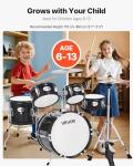 VEVOR Kids Drum Set, 5-Piece 14 in Junior Drum Sets, Beginner Drums Set with Adjustable Throne, Cymbal & Two Pairs of Drumsticks, Musical Learning Drums Instruments Kit, for Children Ages 6-13(Black)