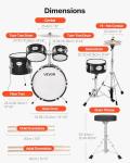 VEVOR Kids Drum Set, 5-Piece 14 in Junior Drum Sets, Beginner Drums Set with Adjustable Throne, Cymbal & Two Pairs of Drumsticks, Musical Learning Drums Instruments Kit, for Children Ages 6-13(Black)