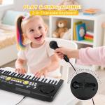 Kids Piano Keyboard with Microphone, 49 Keys Portable Electronic Piano Keyboard for Kids Beginners Ages 3 4 5 6 7, Toy Music Keyboard Birthday Xmas Gift for Girls Boys, Black