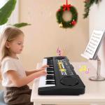 Kids Piano Keyboard with Microphone, 49 Keys Portable Electronic Piano Keyboard for Kids Beginners Ages 3 4 5 6 7, Toy Music Keyboard Birthday Xmas Gift for Girls Boys, Black