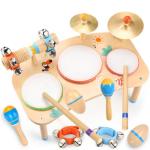 WINGYZ 11-in-1 Kids Drum Set – Montessori Baby Musical Toys & Wooden Musical Instruments for Toddlers 1-3, Music Table with Bongo Drums, Cymbals, Maracas & Wrist Bells for Early Rhythm Play