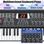 61 Key Keyboard Piano, Portable Electronic Keyboard Piano for Beginners with Speakers, Microphone, Sheet Music Stand, 100 Voices, 100 Rhythms, Digital Music Keyboard Built-In Speakers