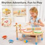 WINGYZ 11-in-1 Kids Drum Set – Montessori Baby Musical Toys & Wooden Musical Instruments for Toddlers 1-3, Music Table with Bongo Drums, Cymbals, Maracas & Wrist Bells for Early Rhythm Play