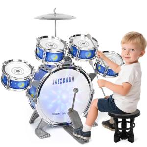 Kids Drum Set for Toddlers Ages 2-5 - Musical Toy with Stool, Perfect Birthday Xmas Gift for Boys & Girls