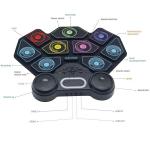 2025 Upgrade Electronic Drum Set 9-Pad Roll-Up – Portable Silicone Drum Kit with 2 Pedals, Built-in Speakers, MIDI & Headphone Jack – Ideal for Practice & Travel (Stripe pattern)