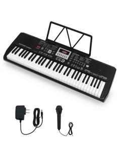 KEYIVOX 61-Key Electronic Keyboard Piano for Beginners with 200 Tones & Rhythms, Microphone, Learning Features, and Piano Note Stickers