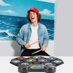 2025 Upgrade Electronic Drum Set 9-Pad Roll-Up – Portable Silicone Drum Kit with 2 Pedals, Built-in Speakers, MIDI & Headphone Jack – Ideal for Practice & Travel (Stripe pattern)