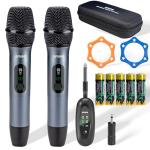 AFUOO Wireless Microphone Set for Singing, Speech & Karaoke, 2.4GHz Dual-Mic Receiver, 200ft, Storage Bag Included, Metal Cordless Mic 2 Pack for Karaoke Machines, PA Systems, PartyBox, Gray-Blue