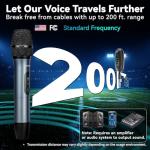 AFUOO Wireless Microphone Set for Singing, Speech & Karaoke, 2.4GHz Dual-Mic Receiver, 200ft, Storage Bag Included, Metal Cordless Mic 2 Pack for Karaoke Machines, PA Systems, PartyBox, Gray-Blue