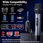 AFUOO Wireless Microphone Set for Singing, Speech & Karaoke, 2.4GHz Dual-Mic Receiver, 200ft, Storage Bag Included, Metal Cordless Mic 2 Pack for Karaoke Machines, PA Systems, PartyBox, Gray-Blue