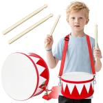 Kids Drum Set,8 in Wooden Toy Drum Set,Educational Baby Musical Toys Drum with Adjustable Strap 2 Drumsticks,Sensory Musical Instrument Drum Toy for Toddler Boys & Girls Gift(Red)