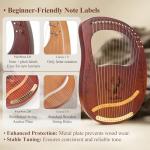 VixxNoxx Lyre Harp, 16-String Mahogany Lyra Harp Kit, Stringed Musical Instruments with Tuning Wrench Bag Instructions Extra Strings for Beginners Adults