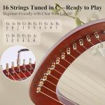 VixxNoxx Lyre Harp, 16-String Mahogany Lyra Harp Kit, Stringed Musical Instruments with Tuning Wrench Bag Instructions Extra Strings for Beginners Adults