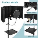 Microphone Stand With Isolation Shield,Recording Studio Equipment With Pop Filter,Tripod Stand, Foldable Mic Shield With Sound Insulation For Recording Studio, Podcasts,Broadcasting